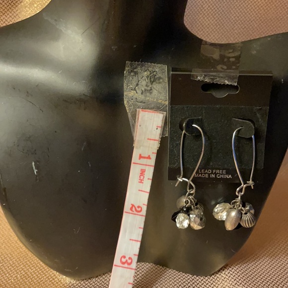 Black and silver beaded earrings with hook and eye fish hooks - Picture 3 of 3